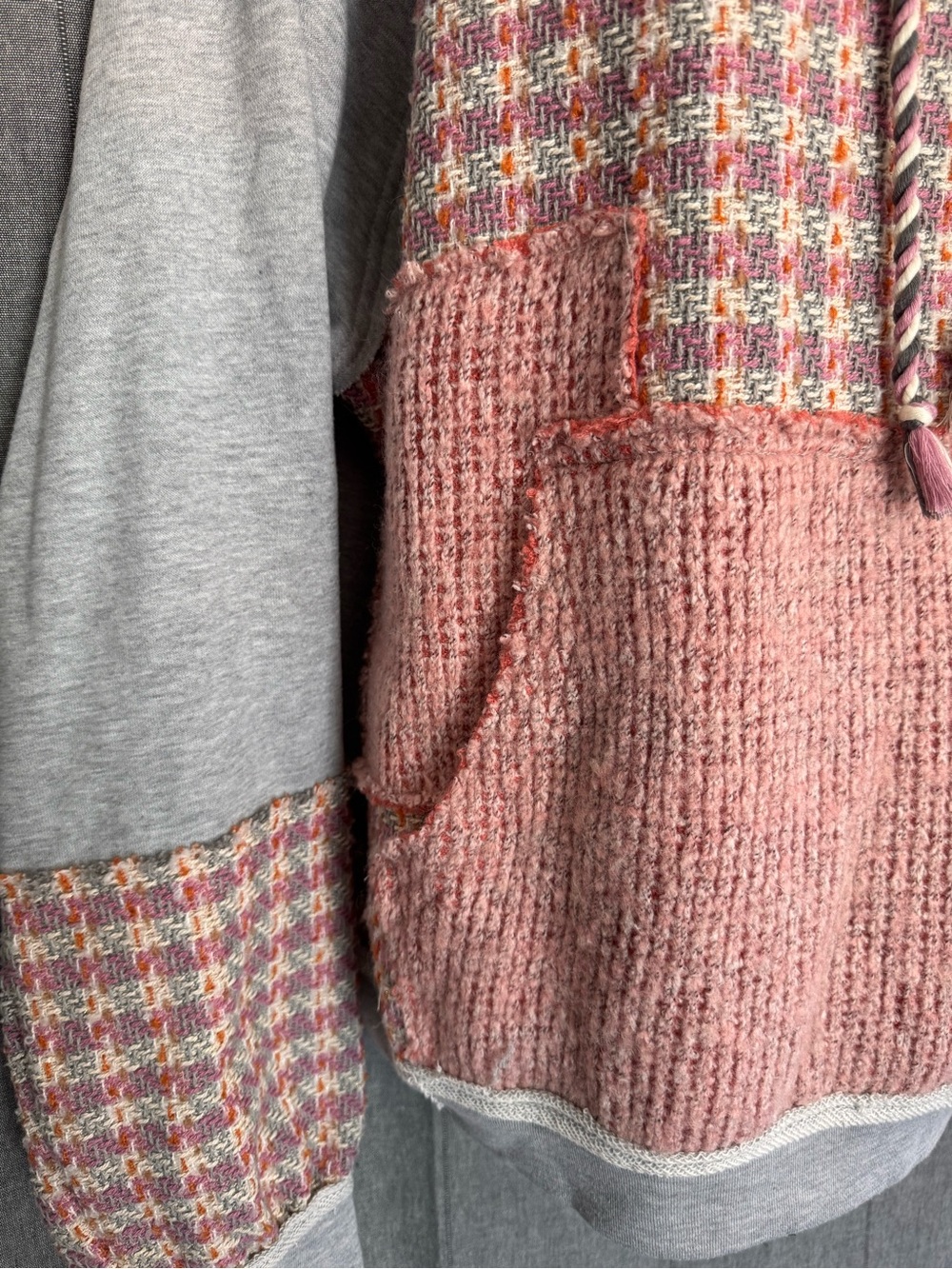 Oli & Hali Washed Knit Mixed Hoodie Vtg 80’s Style Oversized Beach Patchwork XL - Picture 2 of 9